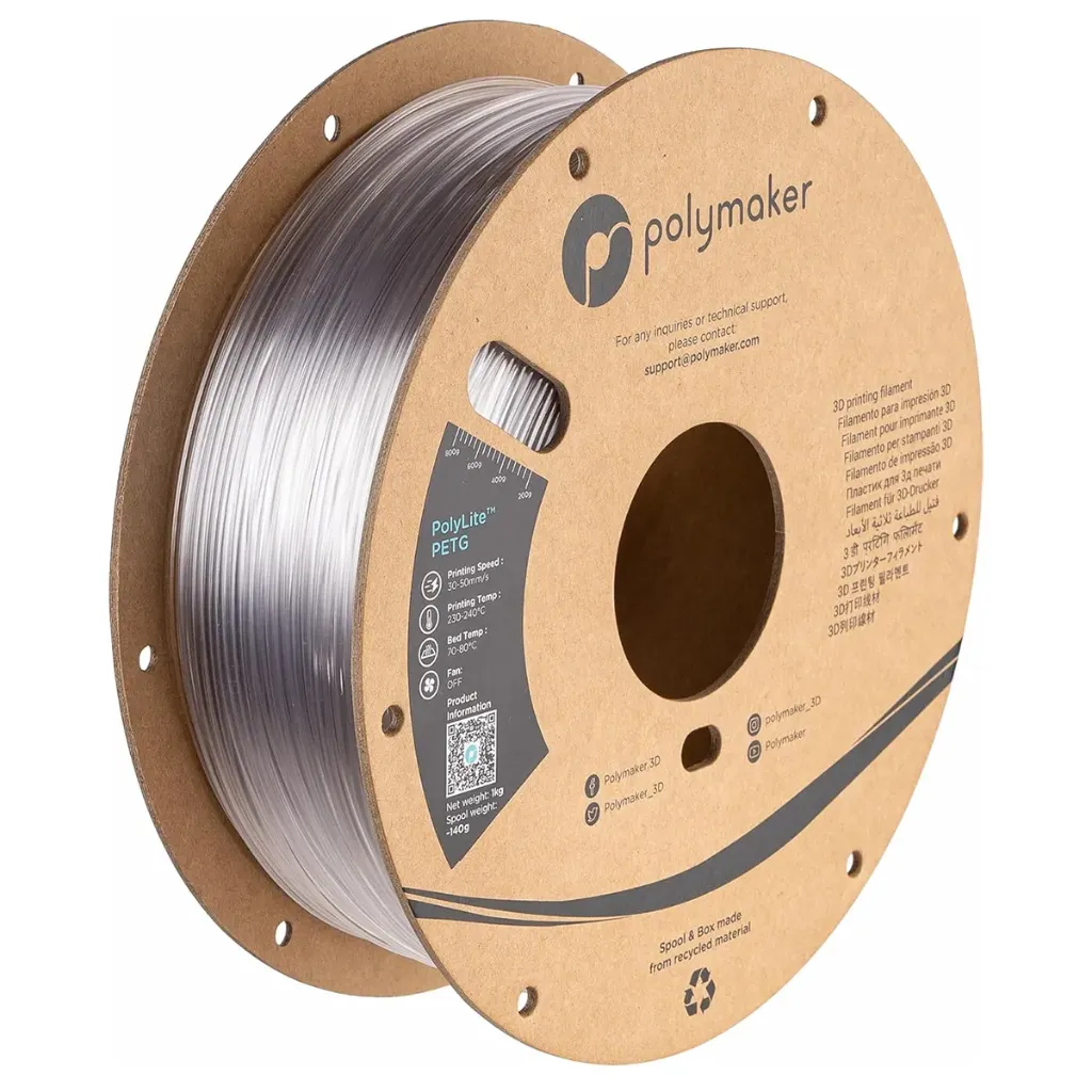Polymaker PETG Filament 1.75mm 1kg Clear 3D Printer Filament, PolyLite PETG