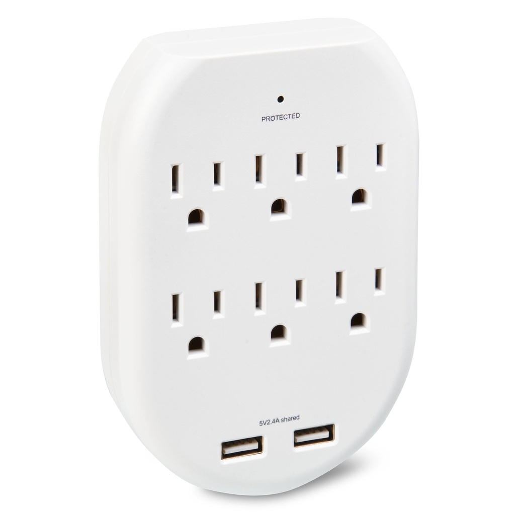 ONN 6-Outlet Surge Protector Wall Tap