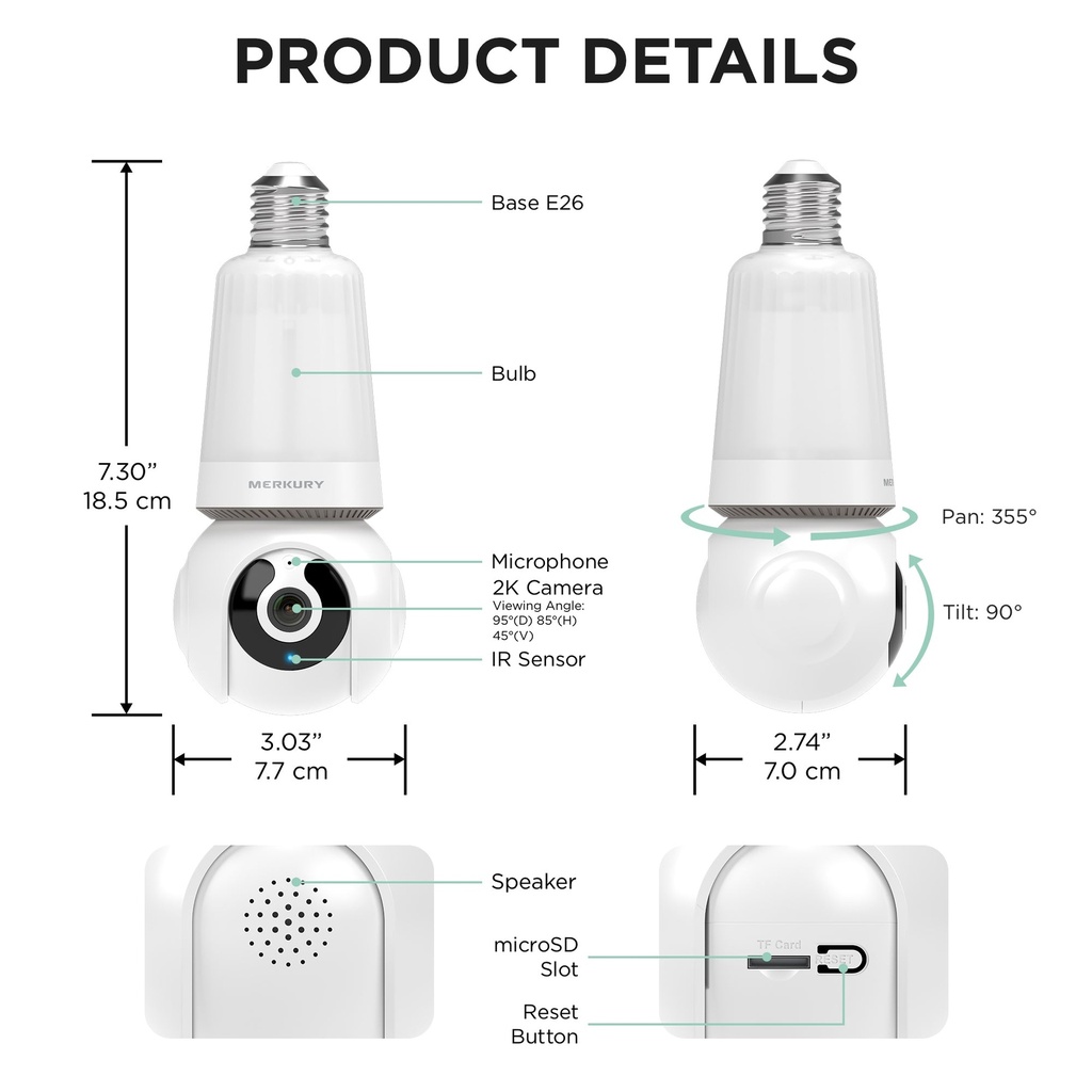 [MERKURY-BULB-CAM-2K] Merkury Smart Lightbulb Camera 2K 800lm