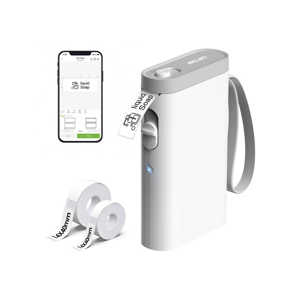Nelko P21 Bluetooth Label Printer White with 14x40mm 100pc Roll and 14x40mm 180pc Roll