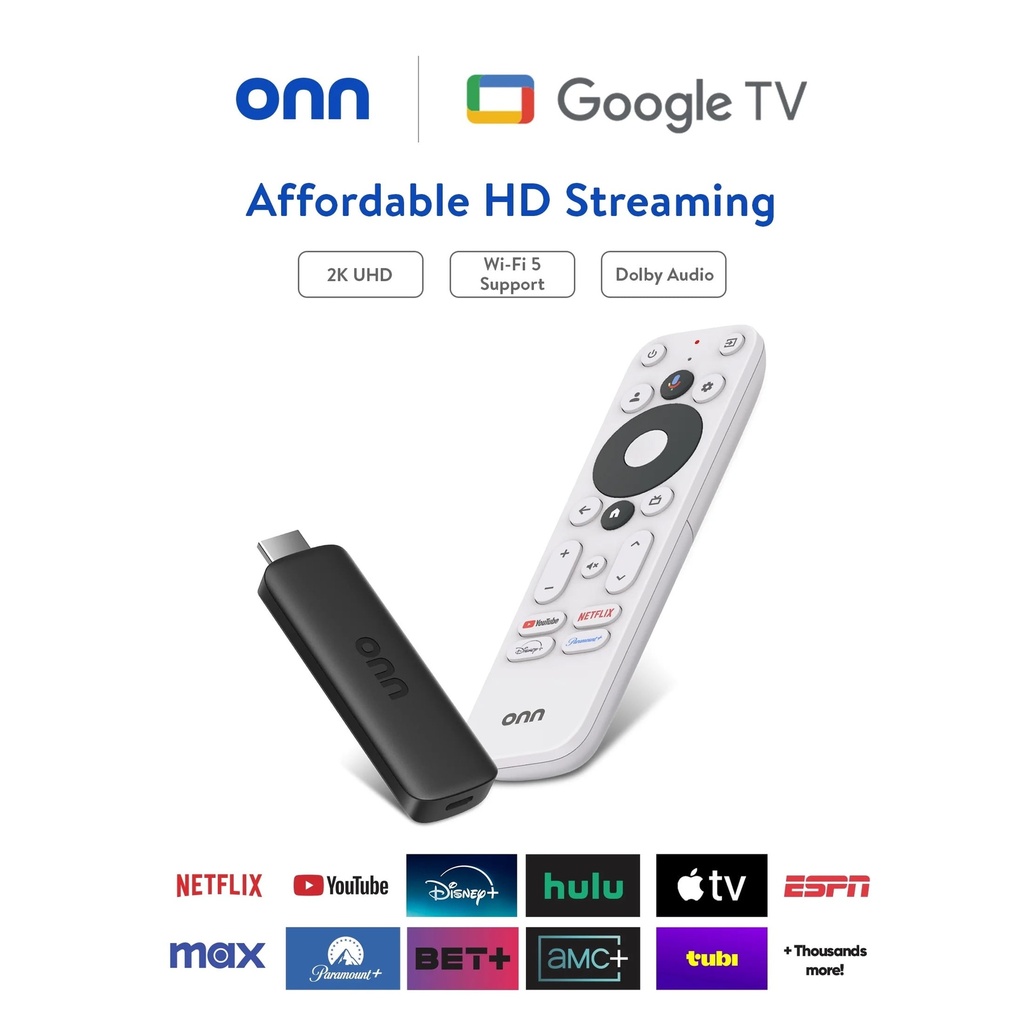 [681131422352] onn Full HD Streaming Device, Google TV - Fast Streaming, 8GB Storage, 1.5GB RAM, Remote with Voice Control